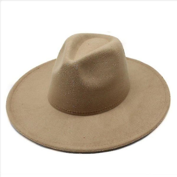 Varm vinter Klassisk Fedora-hatt med bred brätte Svart Vit Ullhattar Herr Dam Krossbar vintermössa Grey Coffee