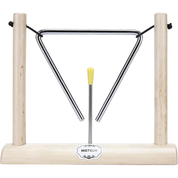 Musikalsk trekant-slagverkinstrument i stål med anfaller og trestativ for barn, påminnelsesklokke for lærere i klasserommet