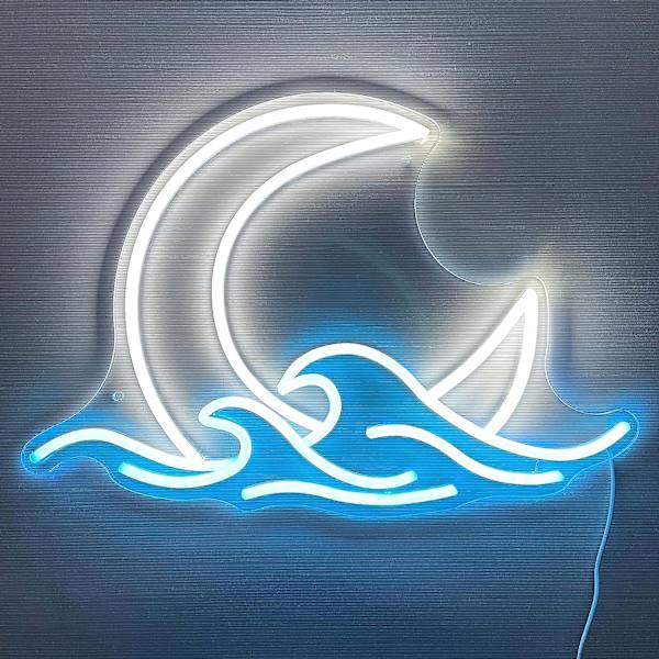 Auringonnousu Auringonlasku Neon-kyltti Kuu meren yllä Neon-valo Hämärä Kuu Aalto LED Neon-seinäkyltit Huoneen sisustukseen Anime Neon-valo Akryyli Kuu-kyltti (Kuunnousu)