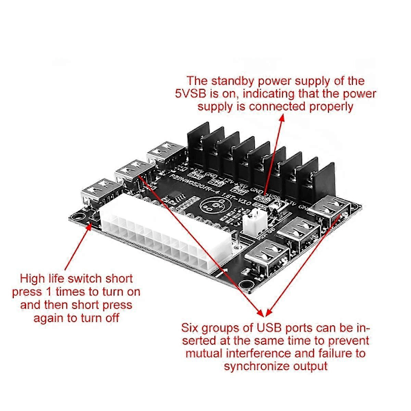 24 Pin/20Pin ATX Virtalähteen Breakout-korttimoduuliadapteri Virtaliitin Tuki 12V -12V 5V 5VSB 3.3V Ilman Koteloa