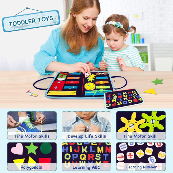Toddler Busy Board 4 etager, Activity Board Sensorisk Board, Montessori-legetøj til babydrenge 3 4 år Lærer grundlæggende livsfærdigheder Mermaid style