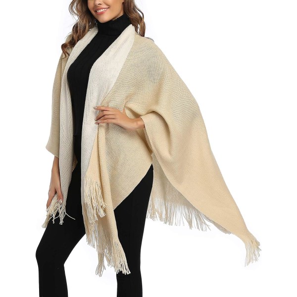 Plus Size Färgblock Sjal Wrap Lång Öppen Framtill Vinter Tröja