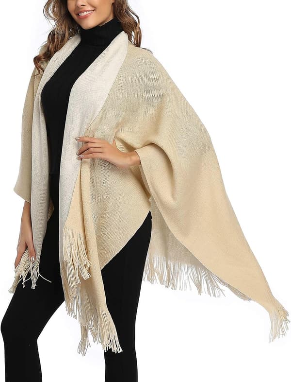 Plus Size Fargeblokk Sjal Wrap Lang Åpen Front Vinter Genser