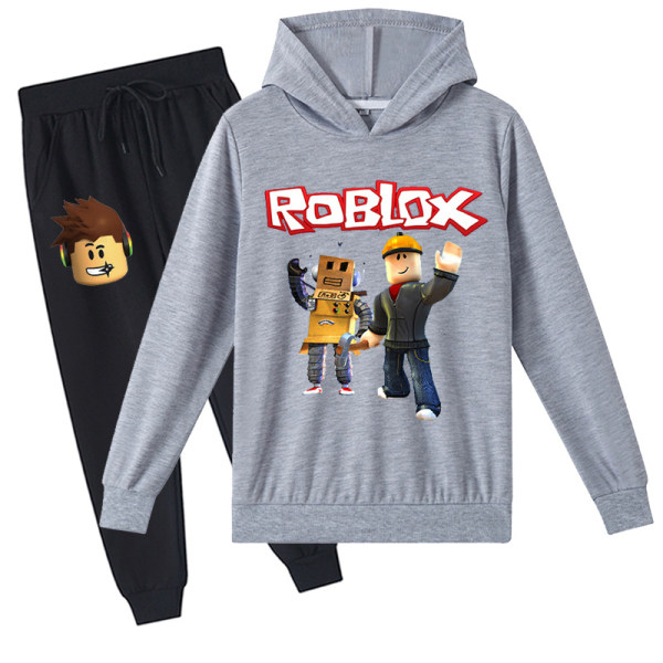 Roblox hættetrøje tøj børn termisk hættetrøje tøj Roblox trykt hættetrøje sæt grey 110cm