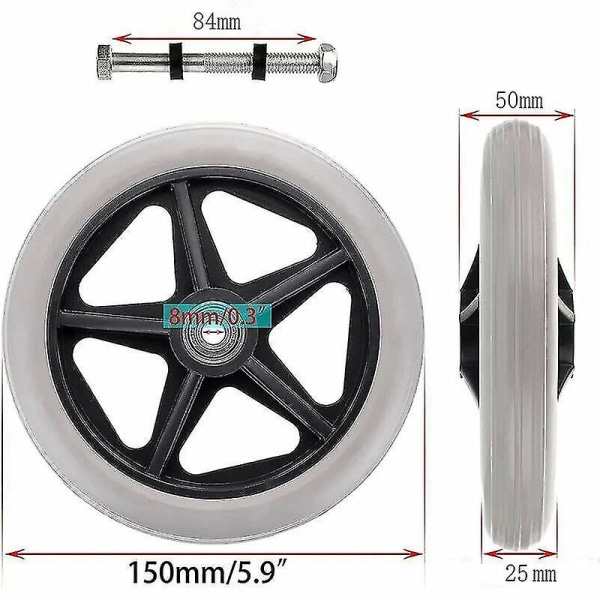 2 st 6-tums gummihjul ersättning rullstol framhjul rollator walker halkfri ersättning hjul grå