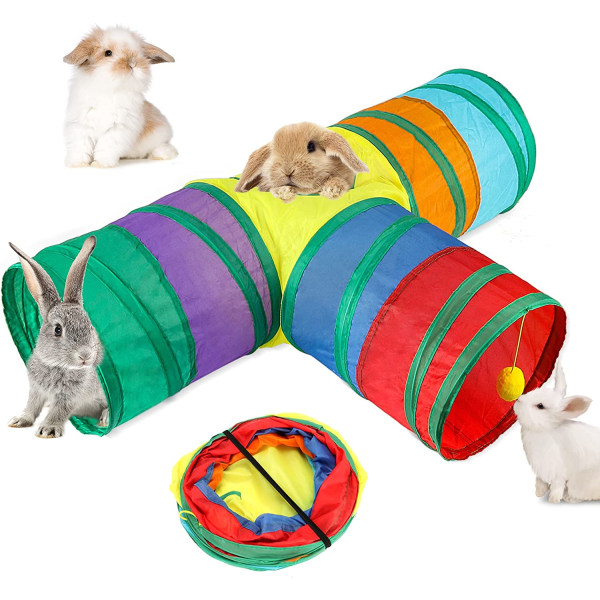 Kanintunnel og -rør sammenklappeligt 3-vejs kaninskjul Smådyrsaktivitet  Tunnellegetøj til dværgkanin Kanin marsvinkilling 4228 | Fyndiq