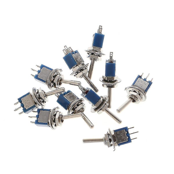 10 st AC 250V/1.5A 125V/3A Spdt 3-polig On/on 2-läges Mini Vippströmbrytare Blå