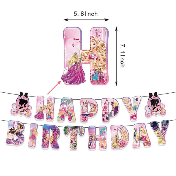 Barbie-syntymäpäiväjuhlien koristelu alumiinifolio ilmapallo lapsille tytöille tapahtumatarvikkeet tausta kertakäyttöiset pöytäastiat banneri lahjapussi Banner - 1 combo
