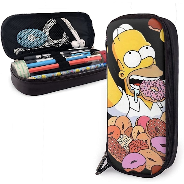 Simpsons Homer och hans Donuts Läder Pennfodral Pennfodral Skolväska Kontor Portabel Förvaringslåda Kosmetikaväska Mapp bd003221