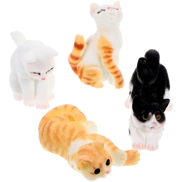 4 stk Miniature Kattefigurer Mini Resin Cat Model Ornamenter