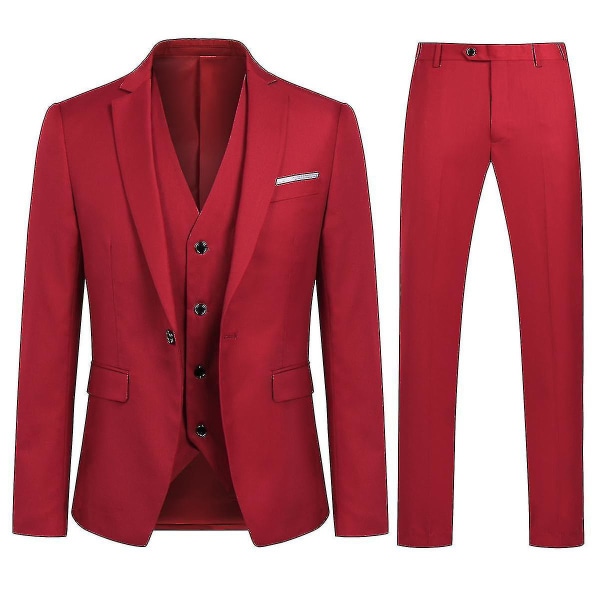 Herrkostym Business Casual 3-delar Kostym Blazer Byxor Väst 9 Färger Z Red M