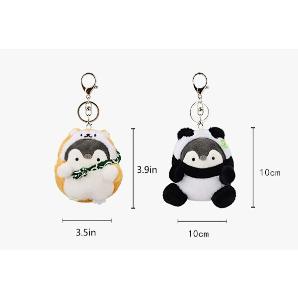 Pehmoinen avaimenperä Kawaii-avaimenperä Pienet täytetyt eläimet, Panda Pingviini, Söpöt avaimenperät reppuihin, Kawaii-eläimet. (Musta-Panda Pingviini)