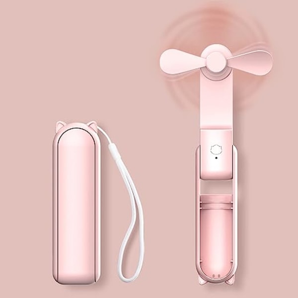 Håndholdt minivifte, bærbar sammenleggbar vifte med strømbank, USB-lading girly pink