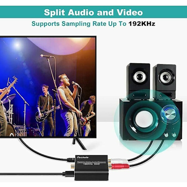 Dac Audio 192khz, Aluminium Dac Digital Til Analog Lydkonverter, Digital Spdif Toslink Til Stereo L/r Rca 3.5mm Jack Med Optisk/koaksialkabel Til Hd