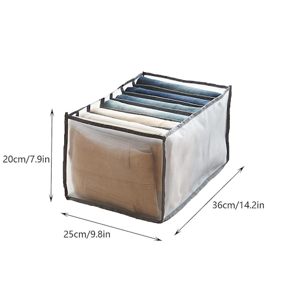2-pack 7-fackig Tvättad Garderobskläder Organiserare Jeans Leggings Fack Förvaringslåda (36x17x12cm)/(36x25x20cm)