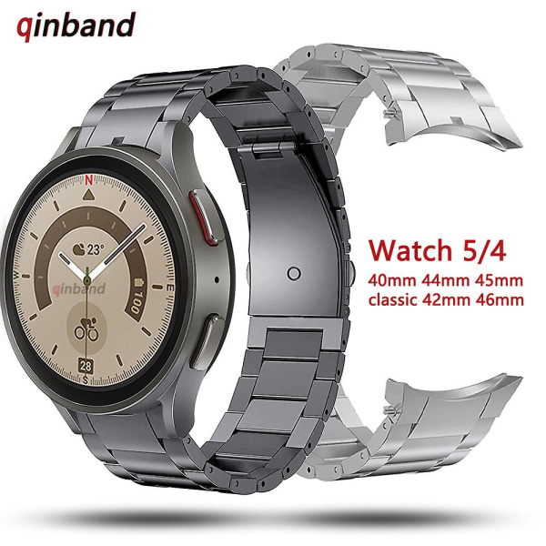 Egnet til ingen huller Titanium Metal Rem til Samsung Galaxy Watch 5 Pro 45mm 40mm 44mm Bælte Rem til Samsung Watch4 Classic 46mm 42mm Ur Rem Gray R900 Watch 5 40mm