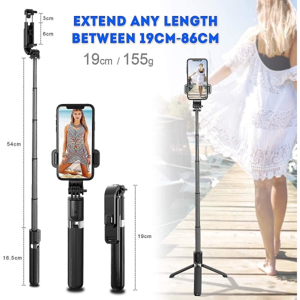 Selfie Stick -jalusta, 4 in 1 jatkettava selfie-tikku Bluetooth kaukosäätimellä 360 pyörivällä