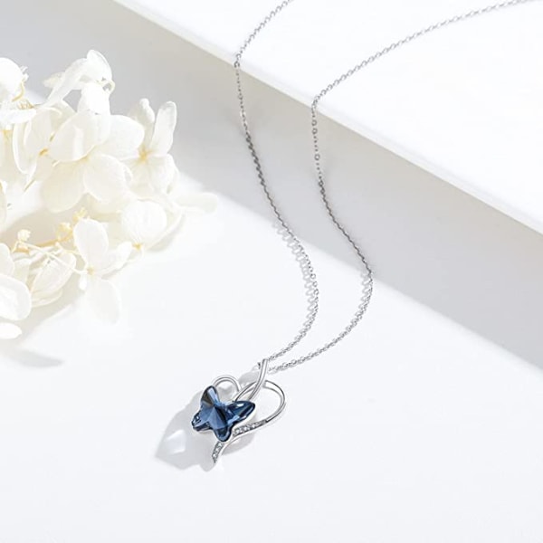 Krystall sommerfugl halskjede blå smykker 925 Sterling sølv