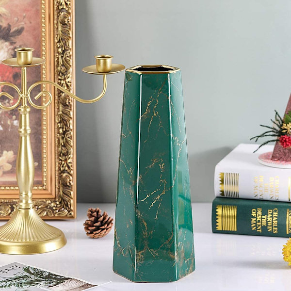 30cm Vas i Grön Guld Marmor Keramik Hög Design Dekorativ