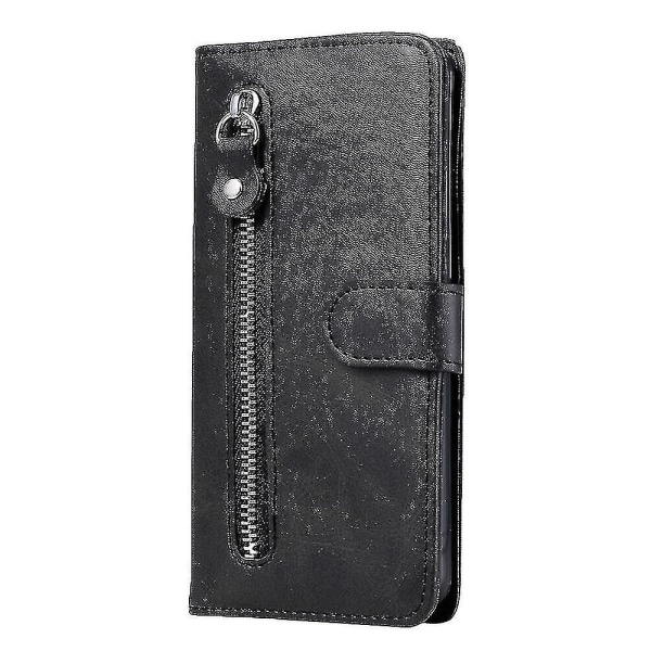 Case Samsung Galaxy Note 20:lle, premium Pu-nahkainen magneettikiinnitys korttipaikat Kickstand Vetoketjutasku Pehmeä TPU Flip Cover - Musta