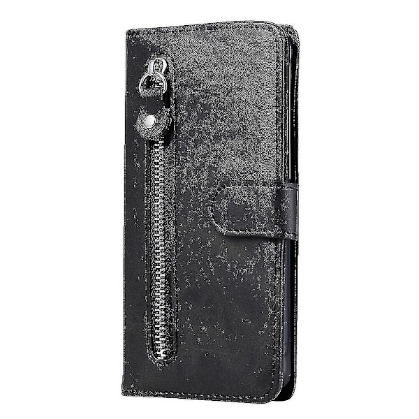 Plånboksfodral för Samsung Galaxy Note 20, premium PU-läder, magnetiskt stängning, kortplatser, stativ, blixtlåsförsedd ficka, mjukt TPU-skyddsfodral - Svart