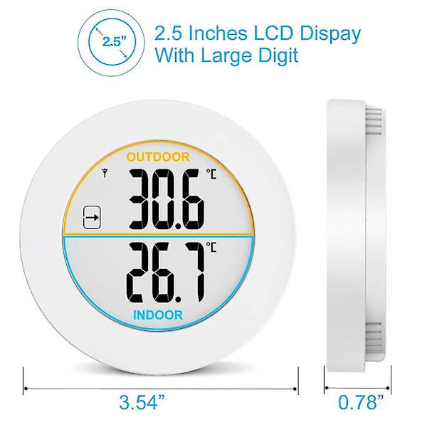 Sisä- ja ulkolämpömittari, digitaalinen langaton lämpömittari anturitunnistimilla, HD LCD -näyttölämpötilan ilmaisin, Min / Max -muisti, Trendi, /