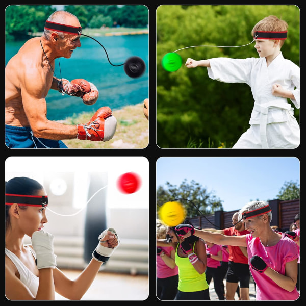 Boxningsreflexbollset - 4 svårighetsnivåer reflexbollar, 2 justerbara pannband, utmärkt för att öka slagkraften