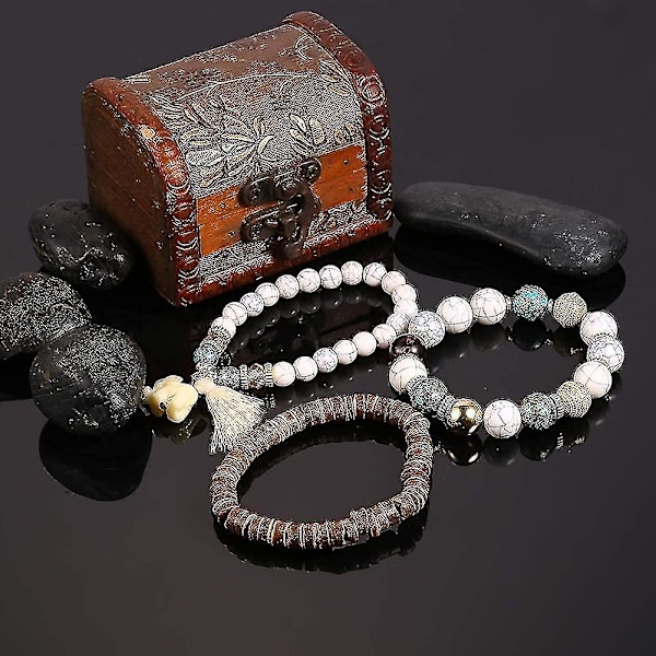 Dame Mode Træ Perler Armbånd Boho Lille Elefant Charm Armbånd Sæt Vintage Stil Smykker Strand