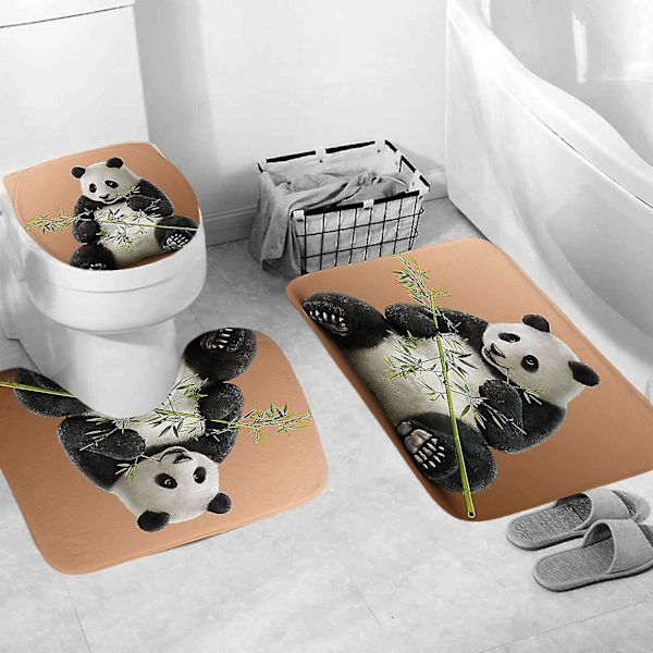 4 kpl Pandan suihkuverhosetti liukastumattomalla matolla, wc-istuimen kannella, U-matolla, kylpymatolla ja suihkuverholla 12 koukulla, vedenpitävä suihkuverhosetti