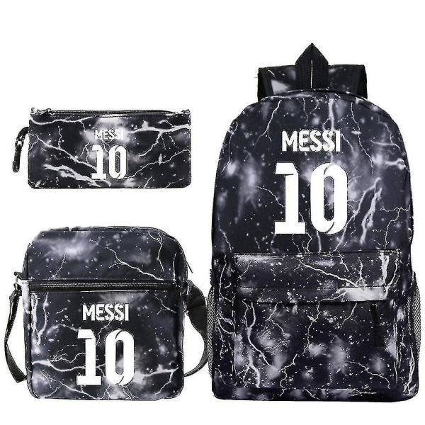 3 stk/sett Lionel Messi skoleveske Trykt ryggsekk med blyantveske Messenger Bag