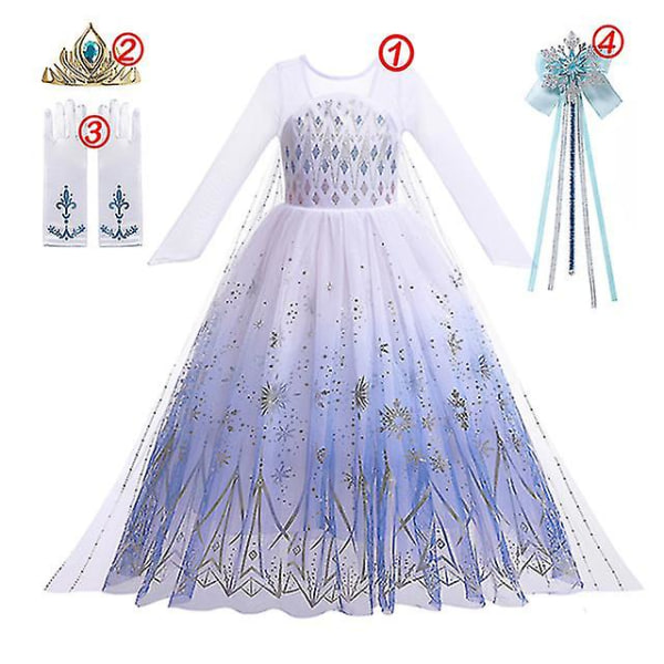 Elsa prinsessekjole til jente Høy kvalitet hvit paljettnetting ballkjole karnevalsklær Barn cosplay Snow Queen Frozen 2 kostyme