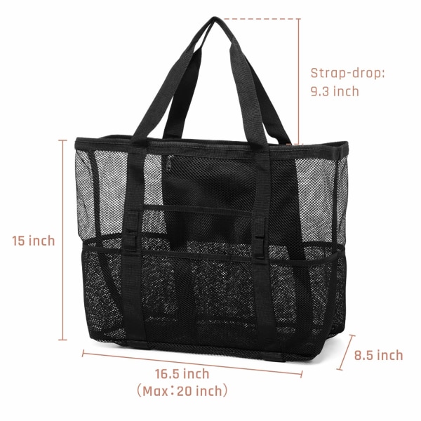 Strandtaske, Mesh Strandtaske Oversized Strand Tote 9 Lommer Strandlegetøjstaske