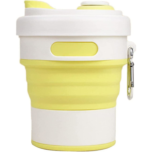 450 ml läckagesäker hopfällbar resemugg med lock i silikon, utomhustillbehör, hopfällbar campingmugg för vandring, hopfällbar mugg, gul, vit, 1 st