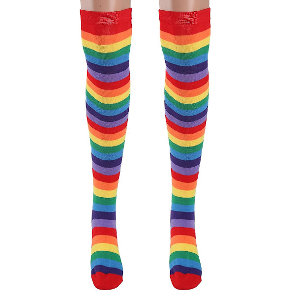 Färgglada regnbågsrandiga knästrumpor Clownränder Höga strumpor för cosplayfester