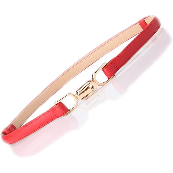 Skinny belte i imitert skinn for kvinner Skinny PU-skinn Justerbart slankt tynt belte med metallspenne Slankt belte i denimkjole for kvinner (rød)