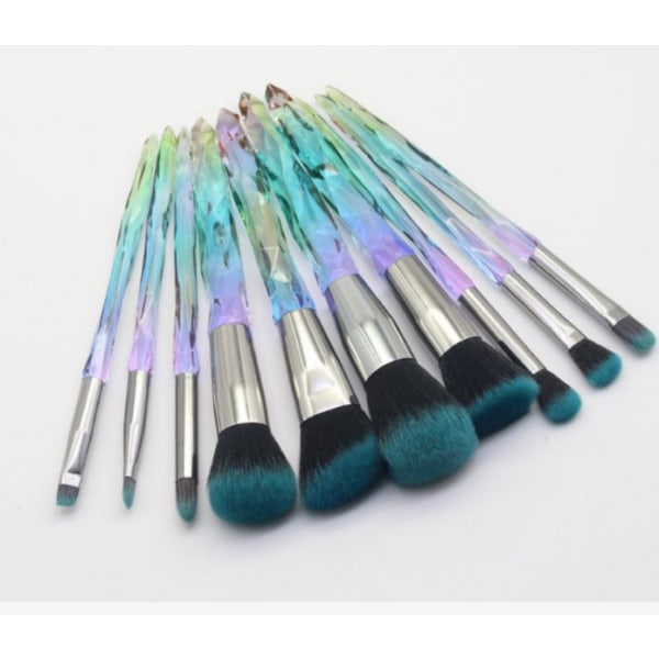 Makeup Brushes Set, 10 STK Crystal Transparent Håndtak Kabuki Powder Foundation Br Gradient black and purple