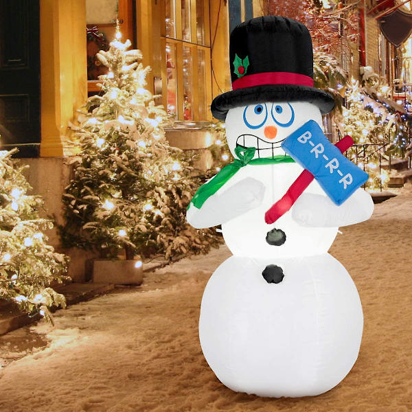 180cm Oppustelig Snemand, Julefigur der Ryster, Juledekoration Figur med LED Lys