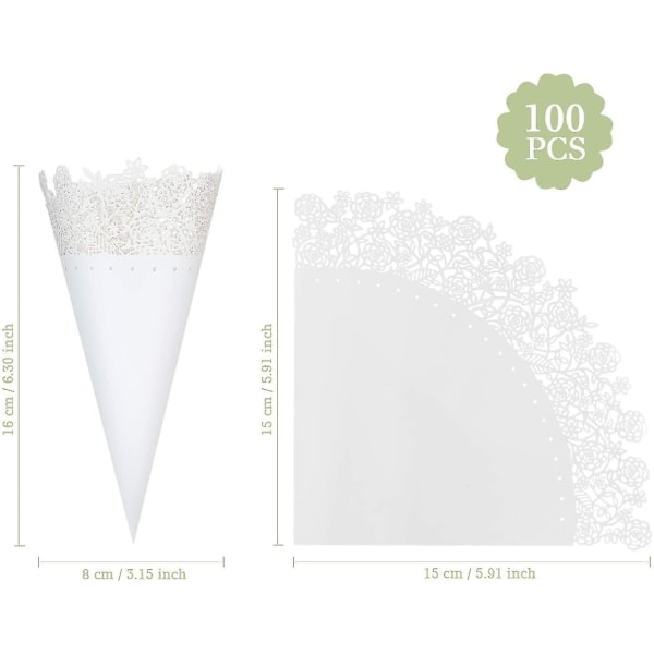 100 stk Bryllupskonfetti kegler Hvid hul rosenformet papir kronbladskegler Bryllup