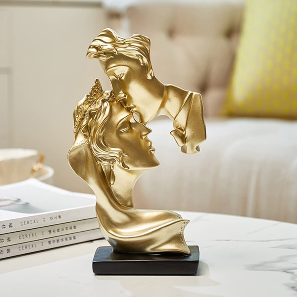 Resin Gold Statue Kyssing Lover Skulptur Desktop Modern Art Figur Desktop Decoration Passer for hjemmekontor stue. Gull