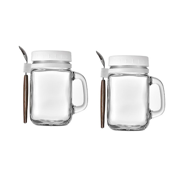 2 stk glassbeholdere med håndtak og skje, oppbevaringskrukker av glass, gjenbrukbare lekkasjesikre kopper for