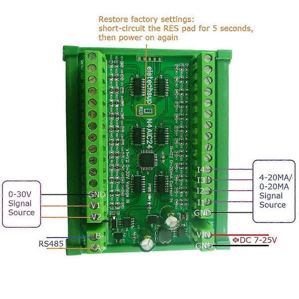 22CH 0-20MA/4-20MA til RS485 Strøm Analog Indgangsopsamlingsmodul MODBUS RTU til PT100 K Termokobling