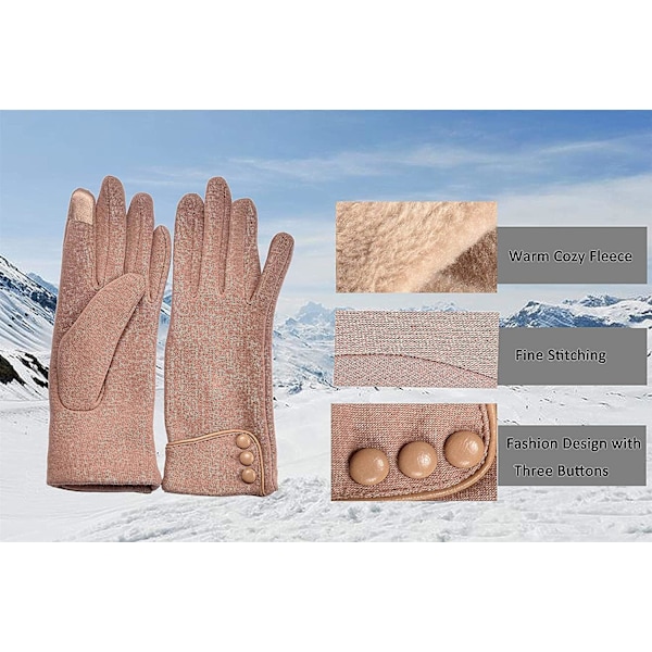 Dam Dam Vinter Varma Handskar Pekskärm Mobiltelefon Vindtät Foder Tjocka Handskar (Khaki) Khaki