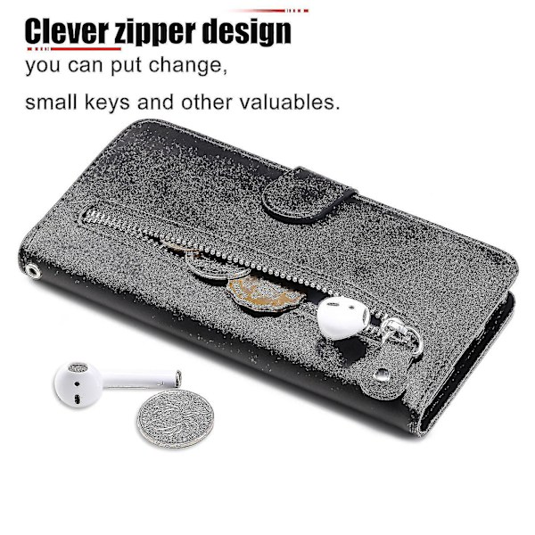 Plånboksfodral för Samsung Galaxy Note 20, premium PU-läder, magnetiskt stängning, kortplatser, stativ, blixtlåsförsedd ficka, mjukt TPU-skyddsfodral - Svart