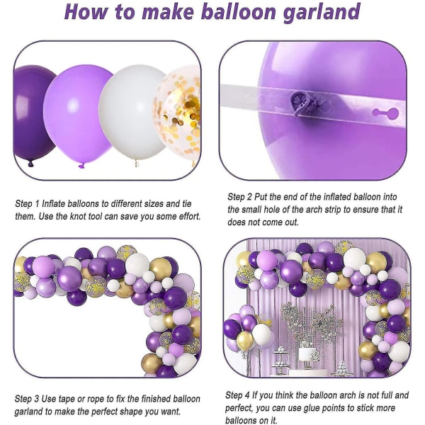 128 stk. lilla ballonbue sæt, lilla og guld ballon guirlande sæt, metallisk lilla hvid ballonbue sæt, latex balloner til