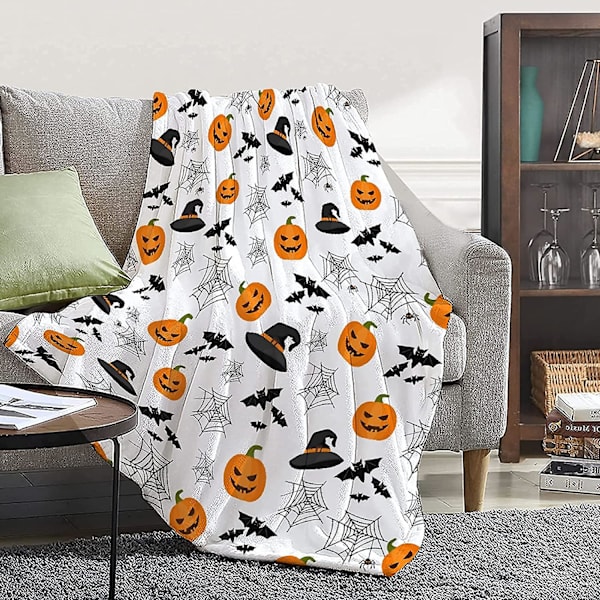 Tæppe Halloween Dekoration Græskar Fleece Letvægts Kast Gave Til Fødselsdag Jul Bløde Flannel Tæpper Til Alle Sæsoner Seng Sofa-40x50 Tommer