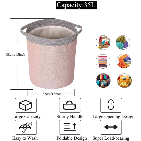 Vaskekurv Bærbar oppbevaringspose Vanntett stoff Sammenleggbare skittentøyskurver Leketøysarrangør med stor kapasitet (x-rosa grå)