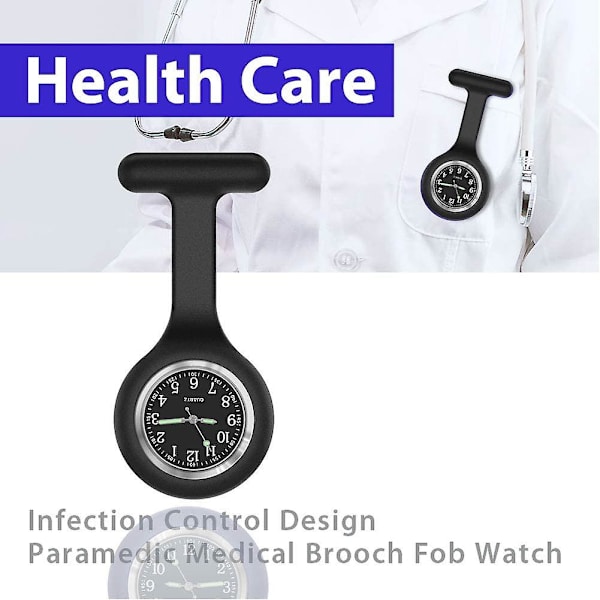Sygeplejerske Ur, Gløder i Mørket Design, Sundhedspleje Sygeplejerske Læge Paramedicer Medicinsk Broche Fob Ur, Sort, 1 stk