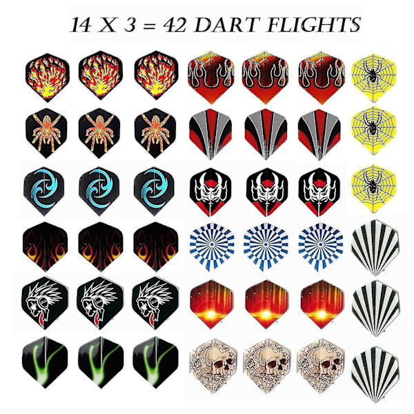 Dartset, 12-pack mjuka pilar med mjuka spetsar för elektronisk darttavla med extra 42 dartflights och 100 svarta plastspetsar