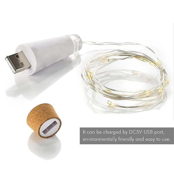 2 kpl pullon korkkivalot Led pullon valosarja Usb ladattava Mini keiju valosarja