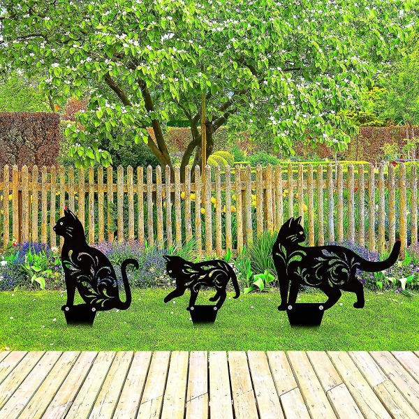 3-pack trädgårdsstaty Svart katt Silhouette Katt dekorativ